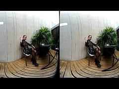  - VRpussyVision.com - Young girl smokes topless and in leather skirt