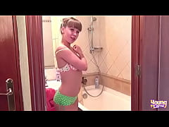  - Young Carrie showing tits and pussy in a shower bathroom