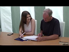  - Grandpa with big cock fucks a petite teen hardcore and cums in her mouth