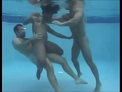  - Young girl gets fucked under water by two men in Train!