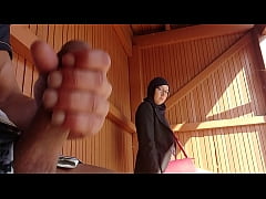  - young boy shocks this muslim girl who was waiting for her bus with his big cock, OMG !!! someone surprised them; he might have problems and run away ...