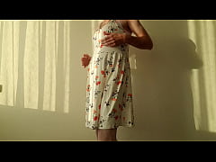  - Crossdresser wears Summerdress and Pink Lingerie.