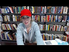  - teen latina in public library showing off her huge tits and massaging her pussy