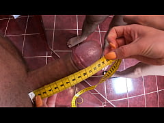  - 2 fingers handjob near the mirror. With massive cumshot. Dick measuring