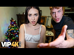  - VIP4K. Brunette is cheating on the broke BF in front of him on Christmas Eve