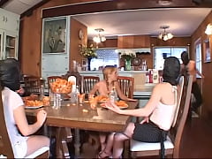  - Young babysitter with funny pigtails gets to a party in a country house and participates in group sex