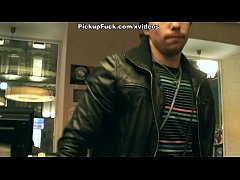  - Sexy girl in knee socks sucks cocks in the restroom