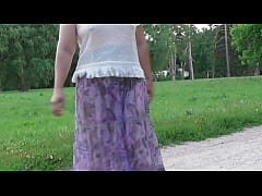  - Wife in transparent dress in public park