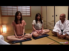  - Two Japanese Teens tricked to FFMM Foursome Sex by old Guys at Yoga Session
