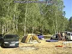  - Lewd couple of naked students fucking in the tent