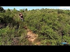  - The flirty blonde takes a break from walking outdoors for an anal threesome with DP