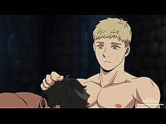  - Delicious in Dungeon - Kabru and Chilchuck swallow Laios' big dick in a competition.