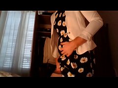  - Cross dresser back from office in a cute black flower dress and sexy white blazer masturbating for you