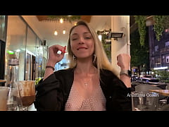 - My perfect first date with flashing boobs in public. Topless in outdoor cafe.