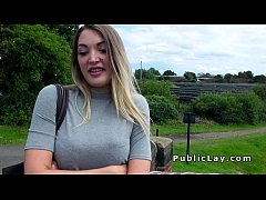  - Blonde Brit flashing big tits outdoor