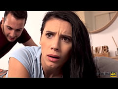  - STUCK4K. Brunette was looking for her phone when her hand got stuck