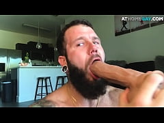  - Inked otter sprays cum after stuffing his ass with a dildo