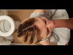  - He takes his young m.'s blowjob into the bedroom and bathroom and finishes it three times in her mouth