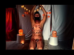 - naked pathetic white slave as sextoy and fucktoy on Halloween party, CMNM