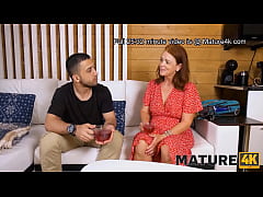  - MATURE4K. Chubby mature woman has pussy filled with mans cock in sauna