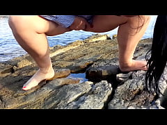  - Wife pees outdoor on the beach