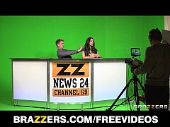  - News anchor Louise Jensen is distracted at work by a huge cock