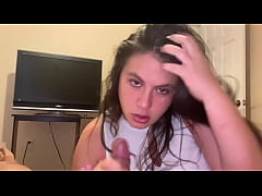  - Latina stepsister sucks my cock while family is away. La Paisa gets Cumshot on her big natural boobs