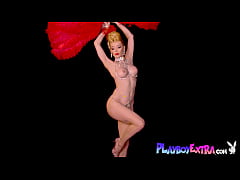  - Skinny big boobed blonde MILF Miranda shining in slutty burlesque costume