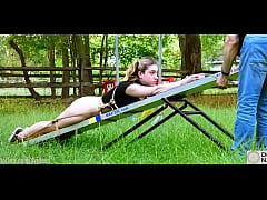  - Cum-covered 19 year-old teen bondage slave, PAWG Lexi Grey, crawls to the seesaw for a hard caning on her big ass