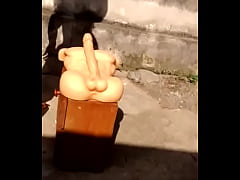  - Cute African girl fucking and sucking a male torso outdoor