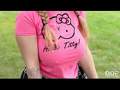  - Busty lesbians Luna Amor & LiLy Madison play with their tis in the outdoors