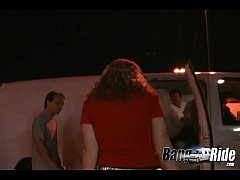  - Blond girl does gangbang in the van