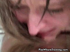 - Blonde piss whore drinks her own pee