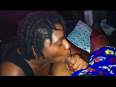 - DarkChocolateBarbie gives her bf a sloppy bj while her friend is sleep on side them