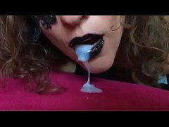  - Black lips cum in my mouth latex gloves spit SlowMo