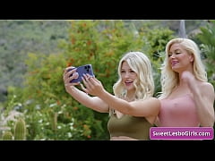  - Sexy blonde lesbians Serene Siren, Jazlyn Ray taking selfies b the pool and make out