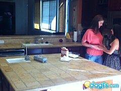  - Horny milf eats teen pussy in the kitchen