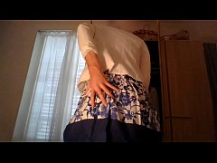  - Amateur cross dresser wearing a cute secretary flower dress and sexy white blazer teasing and touching