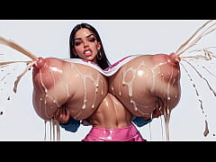  - extremely horny AI Latina babe rhythmically milks her plump udders