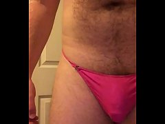 - Jacking off in pink thong panties