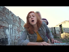  - Public Agent Sexy redhead waitress sucks cock and gets fucked doggystyle outside in public