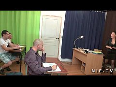  - French amateur brunette hard fucked in threesome