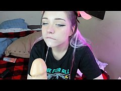  - Crazy girl drooling, deepthroat and masturbate