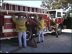  - Starving blonde whore is serving the whole fire team right on the fire-truck