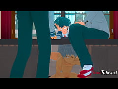  - Boku No Hero Yaoi 3D - Deku fucks Bakugou under the table while talking to Todoroki and Kaminari - Bareback Anal Creampie