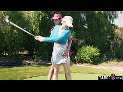  - Golf lessons for MILF from two shemales who joined Club Swinger