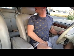  - Hippie guy jerking off and fingering ass in the car in public