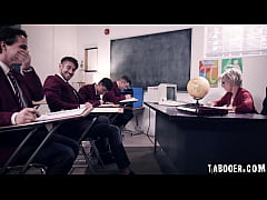  - 50 years old teacher Dee William put herself at odds with four of her students during a class and ends up being gangbanged by her students!