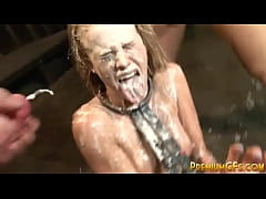  - BDSM bukkake teen ruined in bondage gangbang - Aiden Aspen