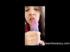  - Henessy sucks big alian dildo and fucks her pussy with it